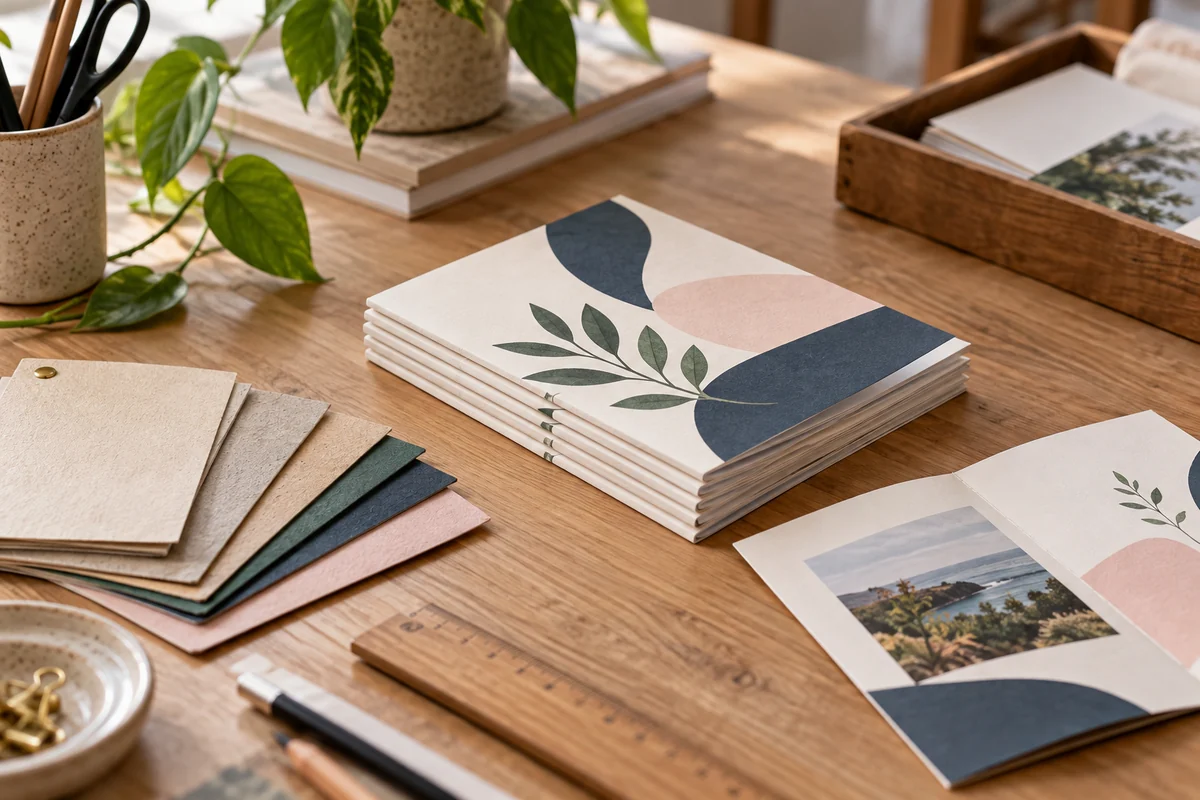Petite quantité de brochures et échantillons de papiers préparés avec soin