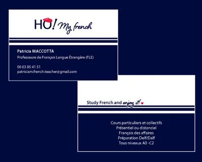 Carte de visite originale conçue pour Ho My French, Patricia Maccotta