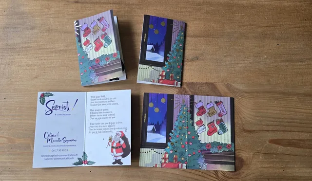 Cartes de visite de Noël réalisées pour Sapristi Communication