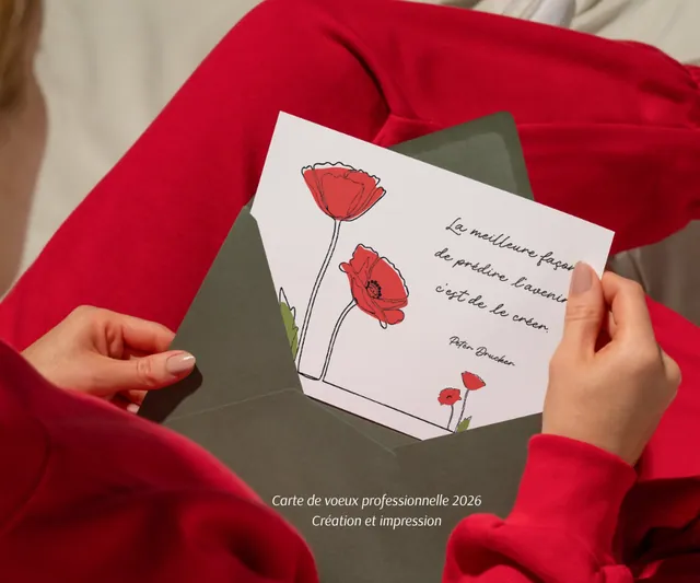 Carte de vœux professionnelle illustrée de coquelicots, créée pour Christelle Normand