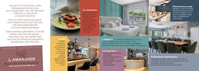 Pages intérieures du dépliant de l’hôtel restaurant L’Amandier